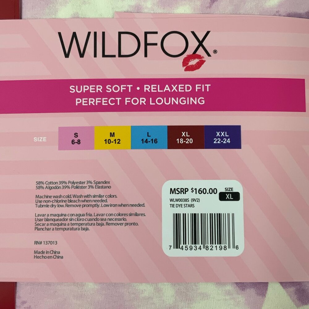 NWT Wildfox 2pc Lounge PJ Set Tie Dye Purple Stars Sweatshirt Shorts XL 18 20 - Picture 7 of 8